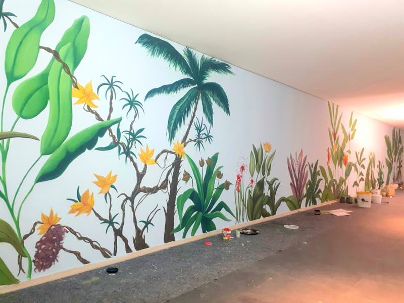 Corridoio uffici decorato con piante varie