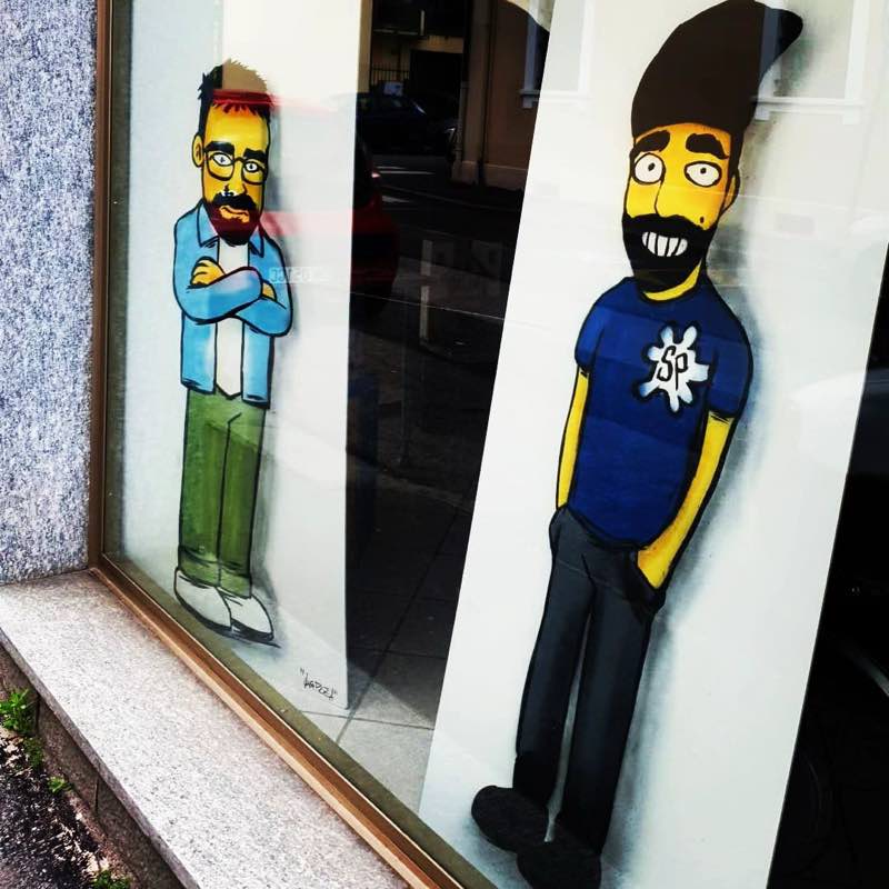 Caricature simpsonizzate dei ragazzi della "Stamperia Pinerolese"